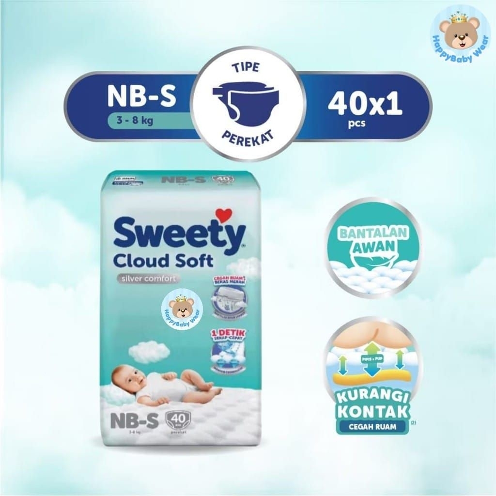 Sweety Silver Comfort Cloud Soft NB-S 40 / Popok Bayi Tipe Perekat / Sweety Silver NB40