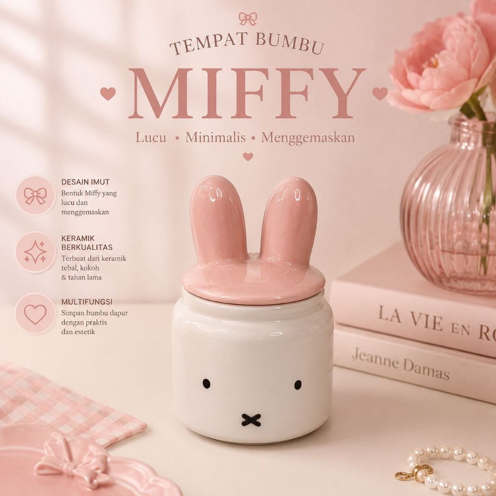 (TEMPAT BUMBU MIFFY KERAMIK) TEMPAT BUMBU KERAMIK EMOJI MIFFY LUCU