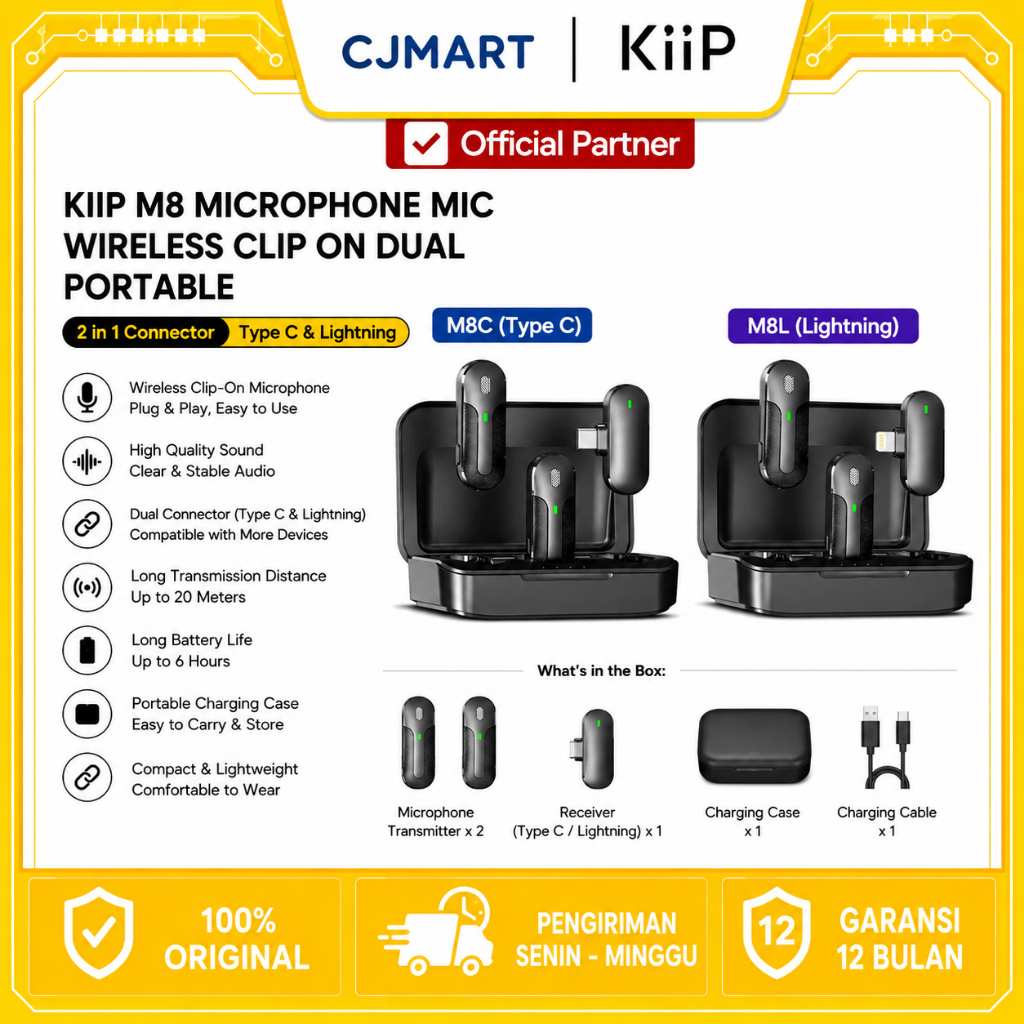 KIIP M8 MICROPHONE MIC WIRELESS CLIP ON DUAL PORTABLE TYPE C LIGHTNING