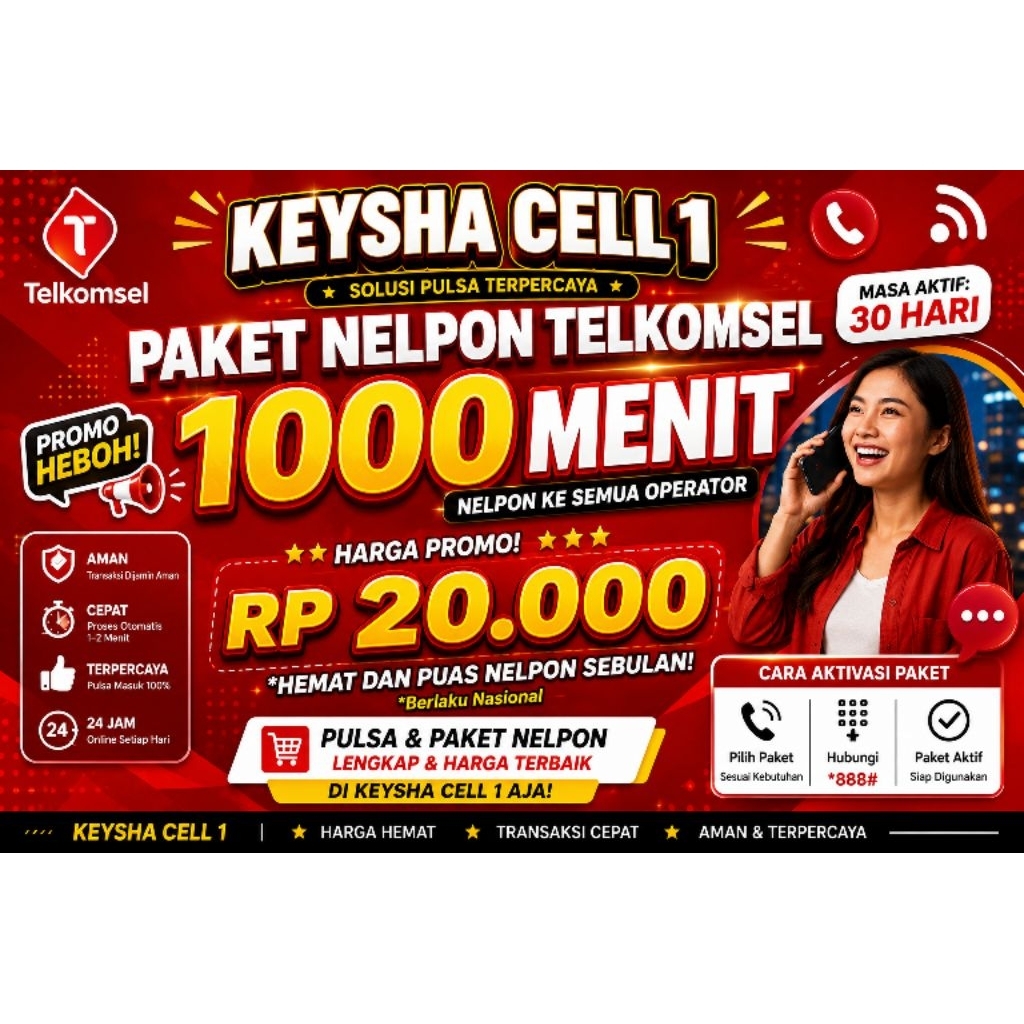 Paket nelpon murah Telkomsel 1000 menit cuma Rp 20.000 All operator 30 hari