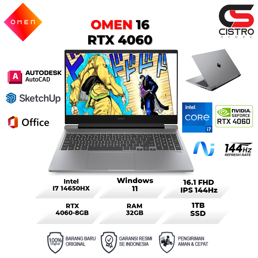 Laptop Gaming HP OMEN 16 I7 14650 RTX4060 8GB/ 32GB 1TB W11 16.1FHD IPS 144HZ