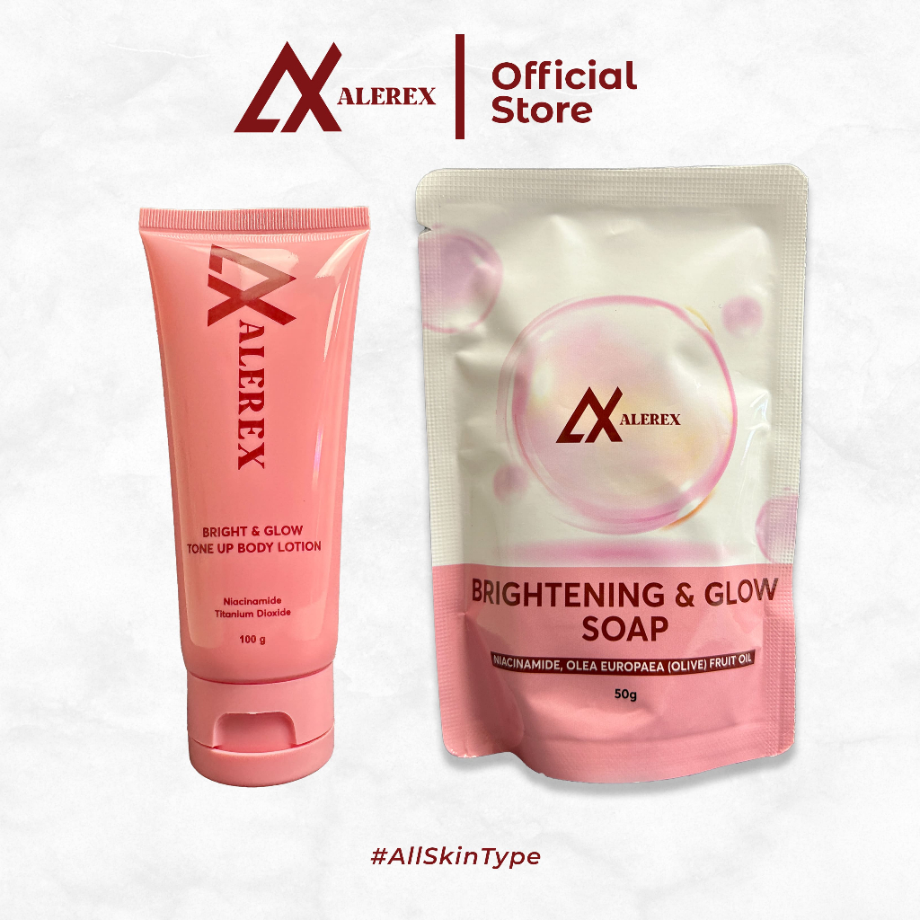 [ PAKET LENGKAP ] Alerex Bright & Glow Tone Up Body Lotion X Brightening & Glow Soap Pemutih Pencera
