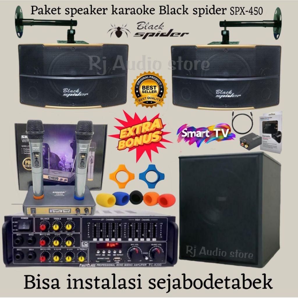 Paket speaker karaoke Black Spider SPX-450. (10 inch ) plus subwoofer aktip