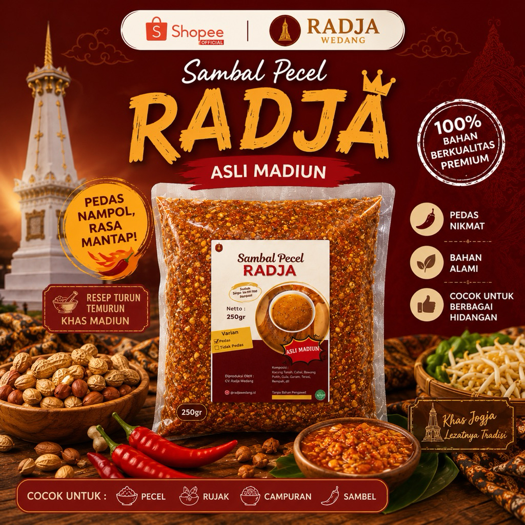 [250gr] Sambel Pecel Sangrai Radja Khas Madiun Bumbu Pecel Kacang Terlaris Asli Madiun -  Sambel Pec