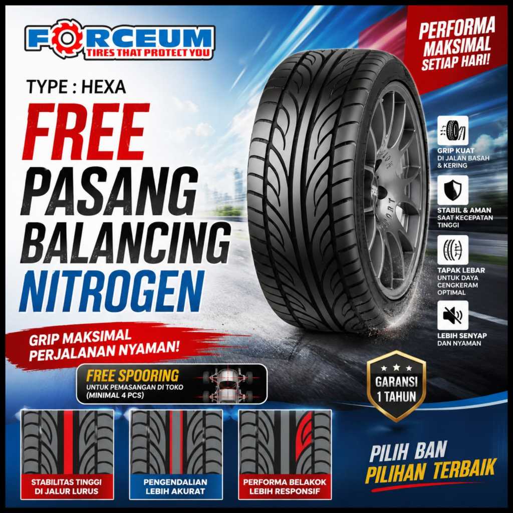 BAN MOBIL 225 45 R18 FORCEUM HEXA-R - BAN RING 18 UKURAN 225/45 R18 TUBLLES