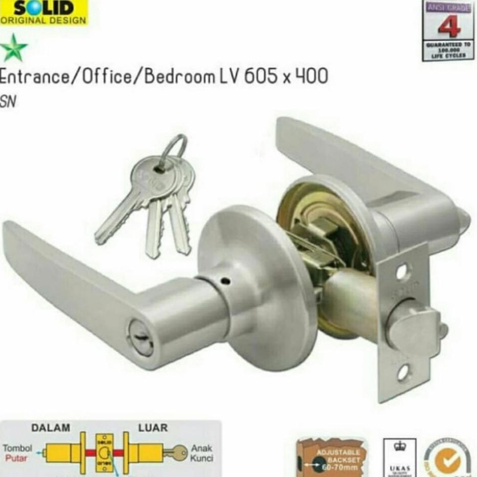 Lever Set SOLID LV 605 x 400 SN / Handle Pintu Kamar Mandi / Handle Pintu Set Kunci SOLID