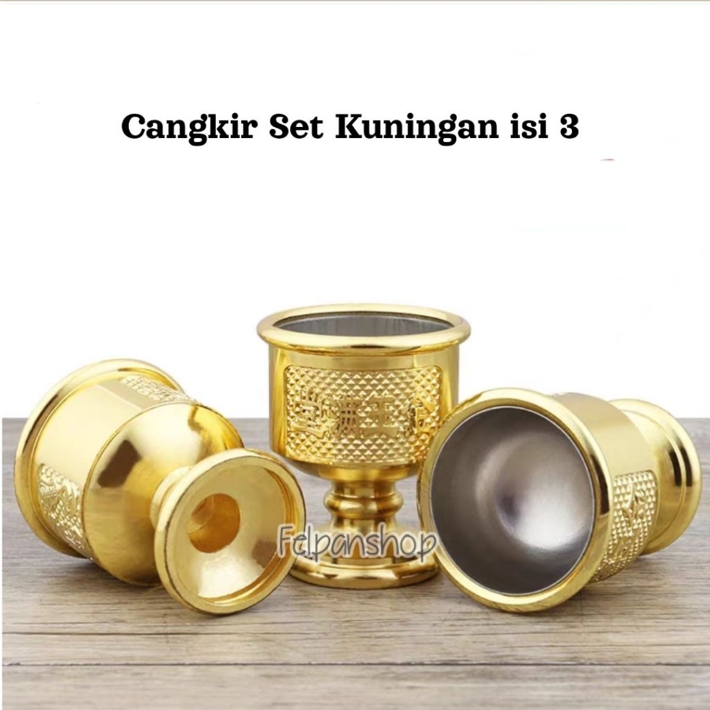 Cangkir kuningan set 3 emas cangkir teh sembahyang