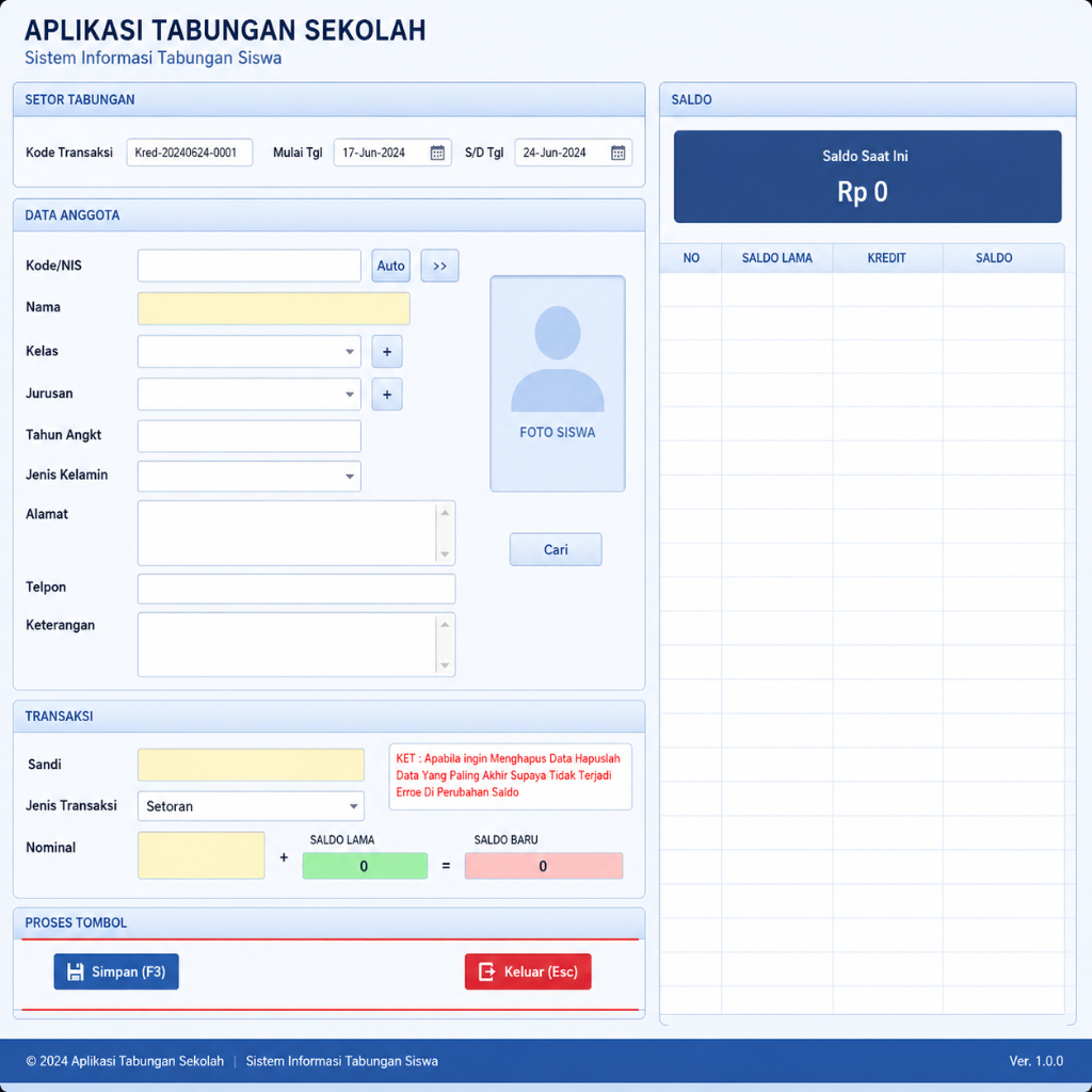 Software Tabungan Sekolah berbasis desktop