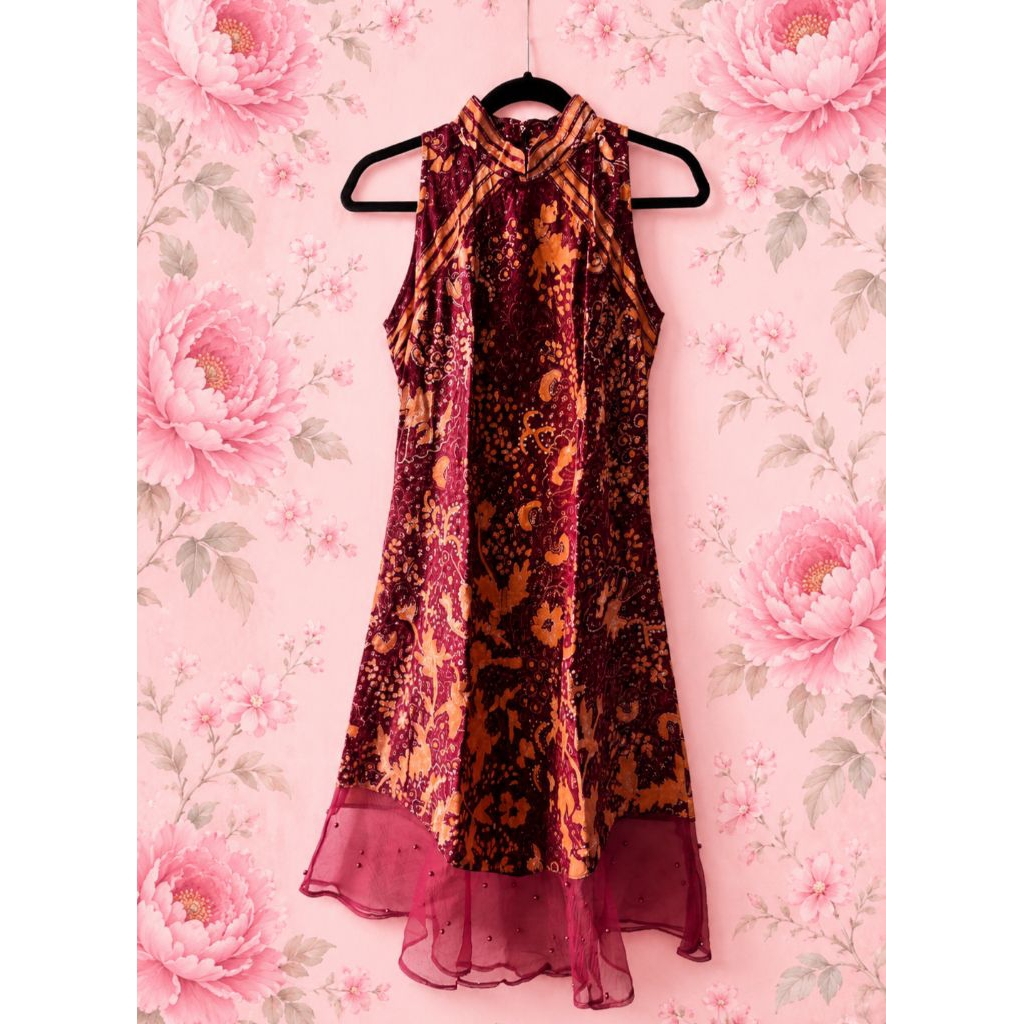 Dress Cheongsam Batik Tulis Maroon