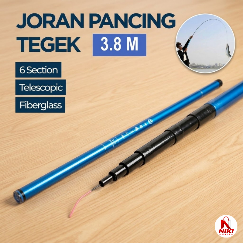 Joran Pancing Tegek 3.8 Meter Fiberglass Lentur Kuat Ringan Alat Alat Mancing Sungai Danau Waduk Awe