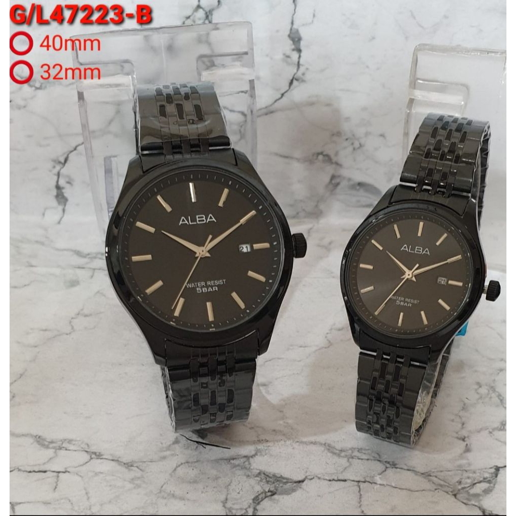 ALBA 7223 jam couple/sepasang anti air analog Qwartaz tali stenlis