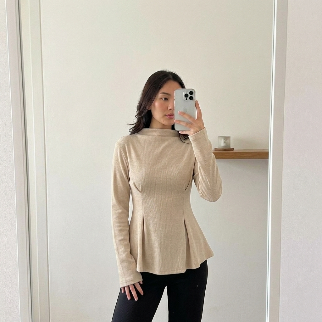 Alyssa Blouse Knit Lengan Panjang Atasan Slim Fit Flare Elegan Blouse Korean Style Wanita - ALYSSA