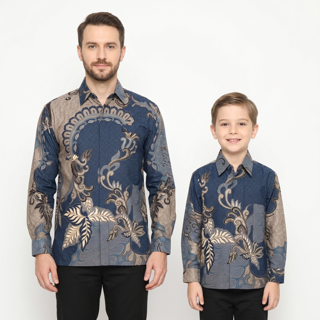 |KertaJaya| Kemeja Batik Pria Cuple Anak Ayah Lengan Panjang Lapis Furring Arrow Bahan Katun 40s War