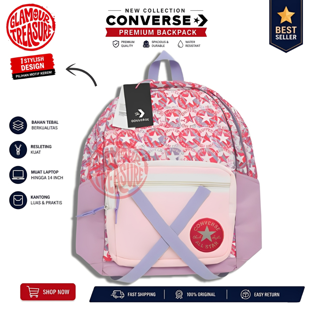 [100% ORI] TAS CONVERSE ALL STAR PINK BACKPACK PURPLE - TAS RANSEL CONVERSE PINK - TAS RANSEL UNISEX