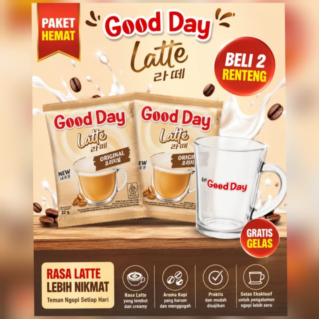 KOPI GOOD DAY LATTE 2 RENTENNG FREE GELAS EKSLUSIF
