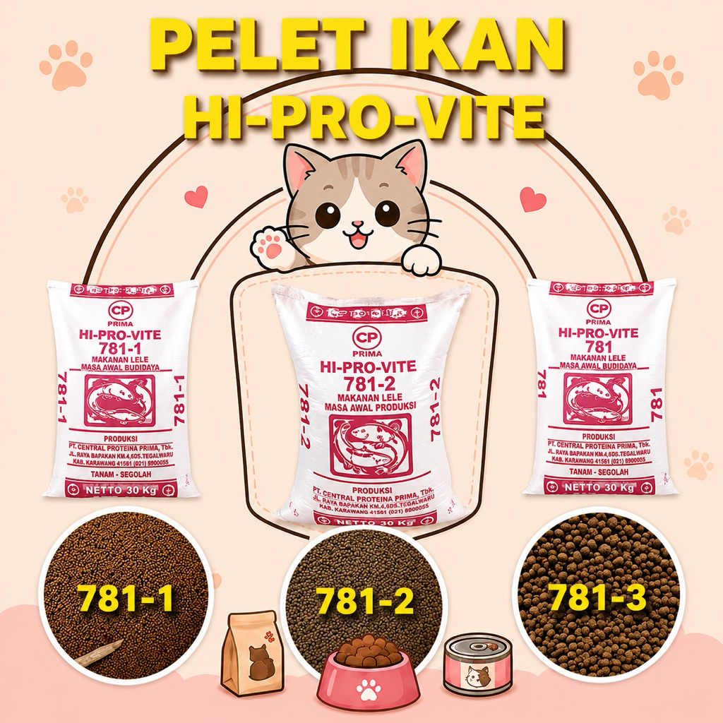 Pakan Lele 781 HI-PRO-VITE 1KG Pelet Lele Apung 1mm 2mm 3mm Original Cepat Besar Hemat Pakan