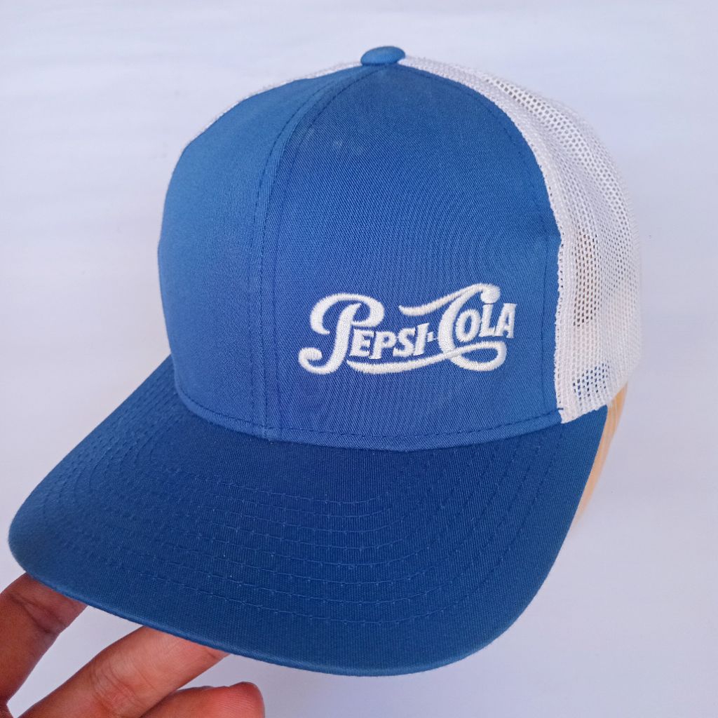 Topi Trucker Pacifik Vintage Pepsi-Cola Biru Putih Promo USA Second Original Jaring Snapback
