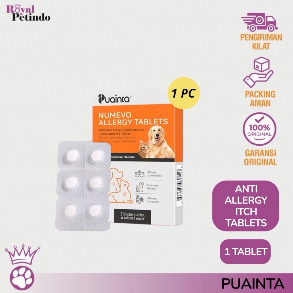 Puainta Allergy Tablet Anti Alergi / Gatal / Eksim Kemerahan / Atopic Dermatitis untuk Kucing Anjing