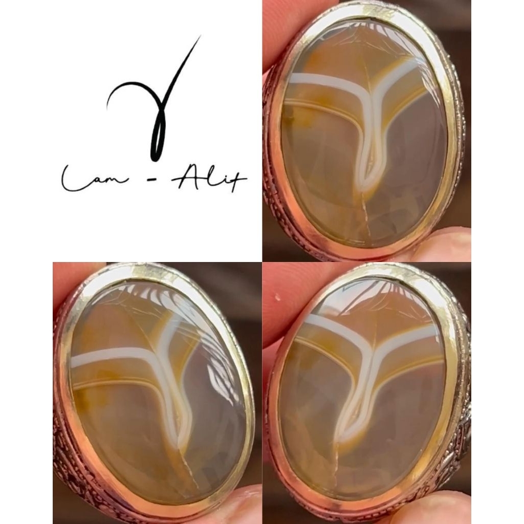 NATURAL CINCIN BATU AKIK YAMAN KRISTAL PAMOR LAM ALIF KRISTAL 3D TEMBUS BAWAH AJIB ANTIK