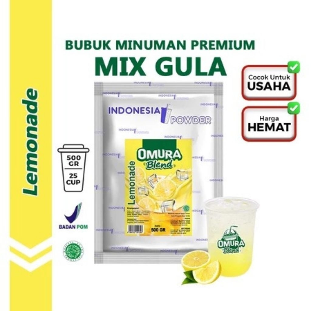 Bubuk Minuman Omura 500gr - Rasa Lemonade, Larut dengan Gula, Bisa untuk Milkshake, Hangat, dan Ice 