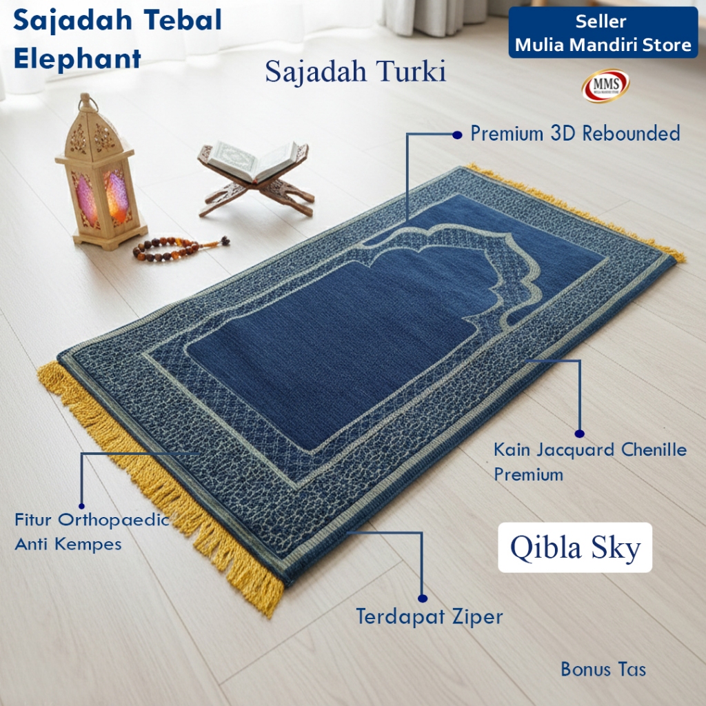 Elephant Sajadah Sejadah Tebal Premium 3D Rebounded + Tas Premium I Sajadah Tebal Turki 3D Rebounded