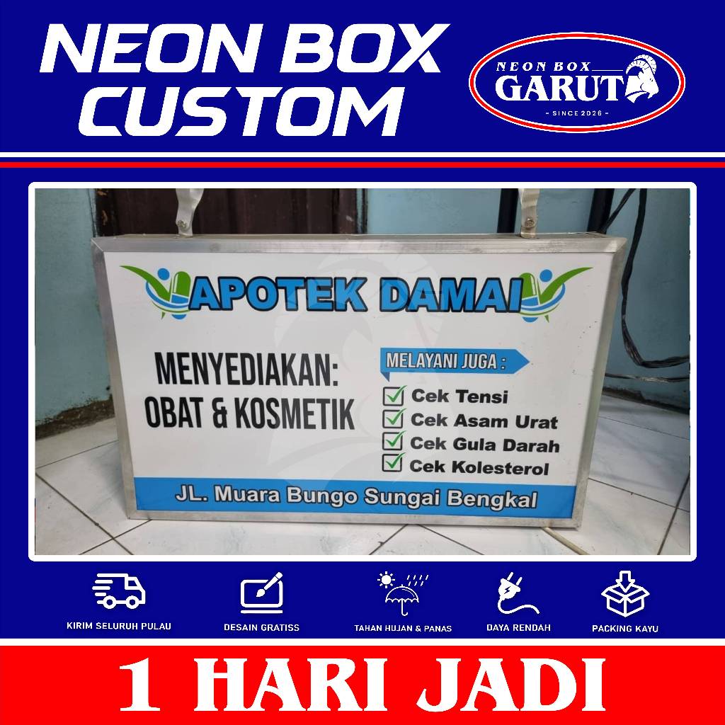 NEONBOX KOTAK UKURAN50X50 BAHAN AKRILIK 2 SISI