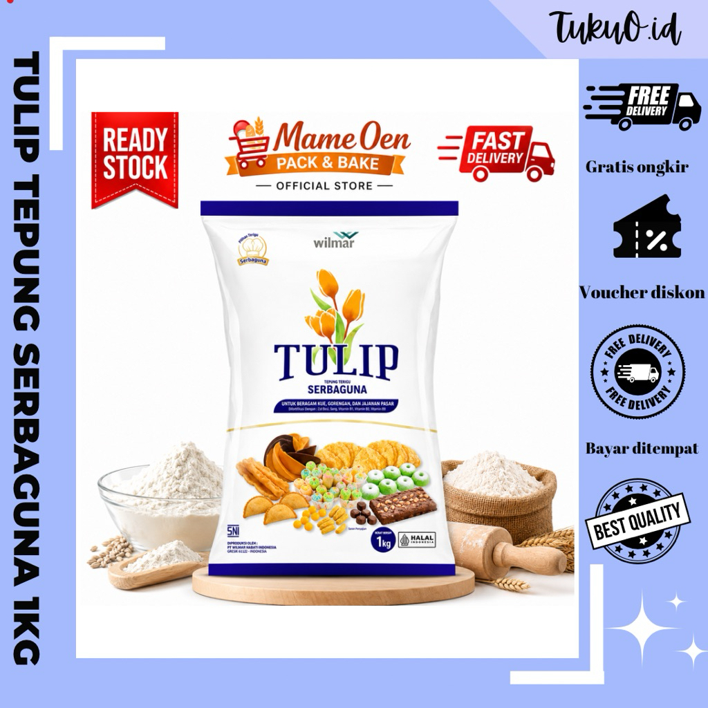 Tulip Tepung Terigu Serbaguna 1kg Premium Original Wilmar Cocok Untuk Kue Roti Donat Cookies Gorenga