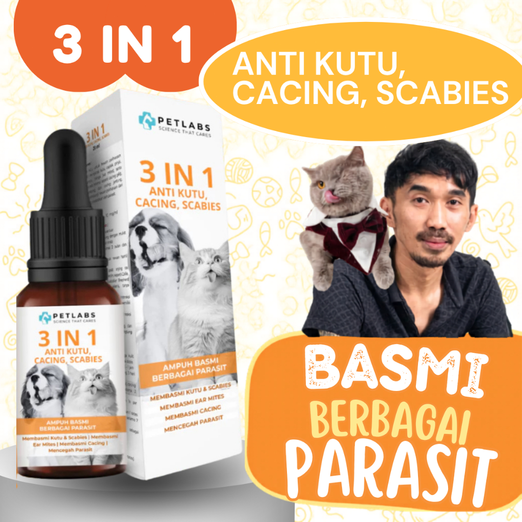 [50ml] PETLABS 3 in 1 Obat Kutu Kucing Kitten Dan Puppy Ampuh Basmi Scabies Cacing Anjing Anti Paras