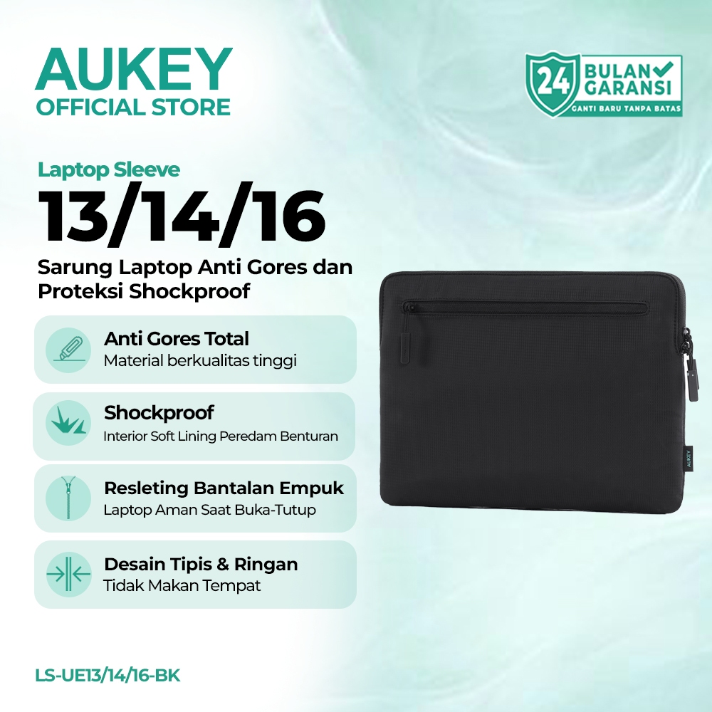 AUKEY Laptop Sleeve 13 14 16 Inch Anti Gores Shockproof Tas Laptop Slim Premium MacBook ASUS Lenovo 