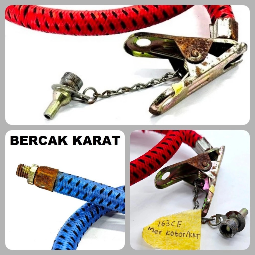 (G.16A) SELANG POMPA SEPEDA BESI bukan plastik motor model jepit warna random merah biru paling mura