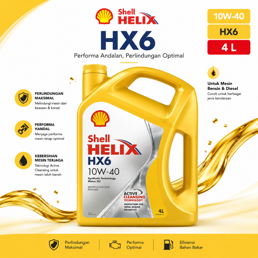 Shell Helix HX6 SAE 10W-40 / Oli Semi Sintetik Mobil Bensin & Diesel (4L)