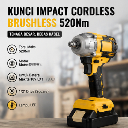 Kunci Impact Nirkabel 520Nm, Kunci Impact Listrik Tanpa Sikat untuk Baterai Makita