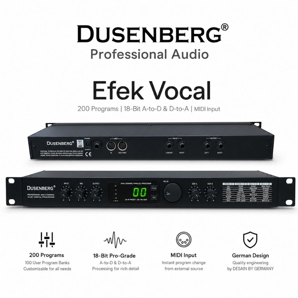 DUSENBERG Professional Audio Efek Vocal Digital Processor 18-Bit | Reverb Echo Karaoke Studio Rack