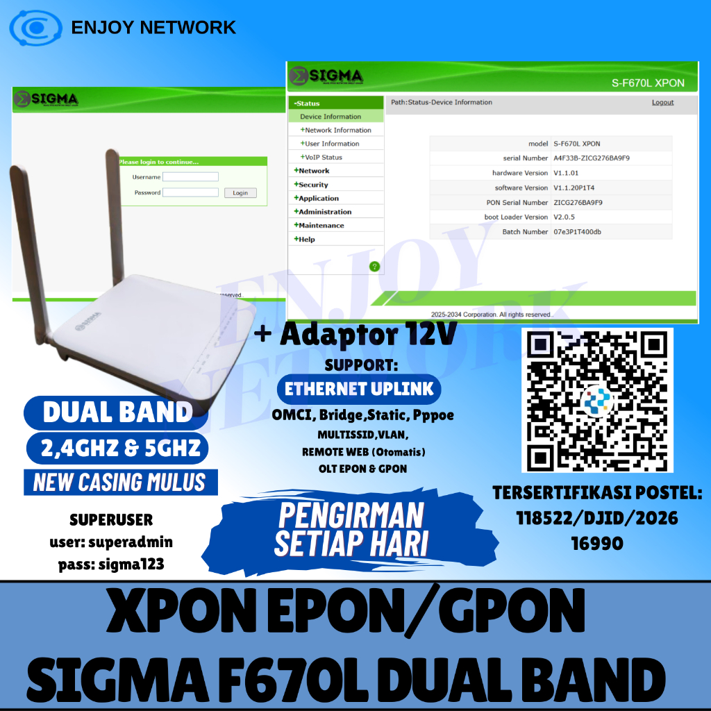 XPON EPON GPON SIGMA F670L OMCI DUAL BAND