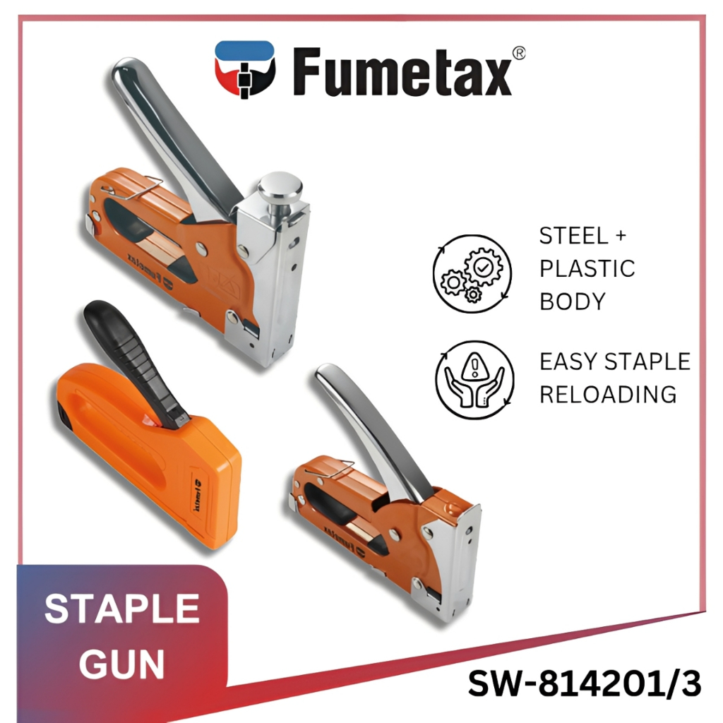 FUMETAX Staple Gun Staples Tembak Besi Gun Tacker Kertas Kayu Jok Motor 3 in 1 Stainless
