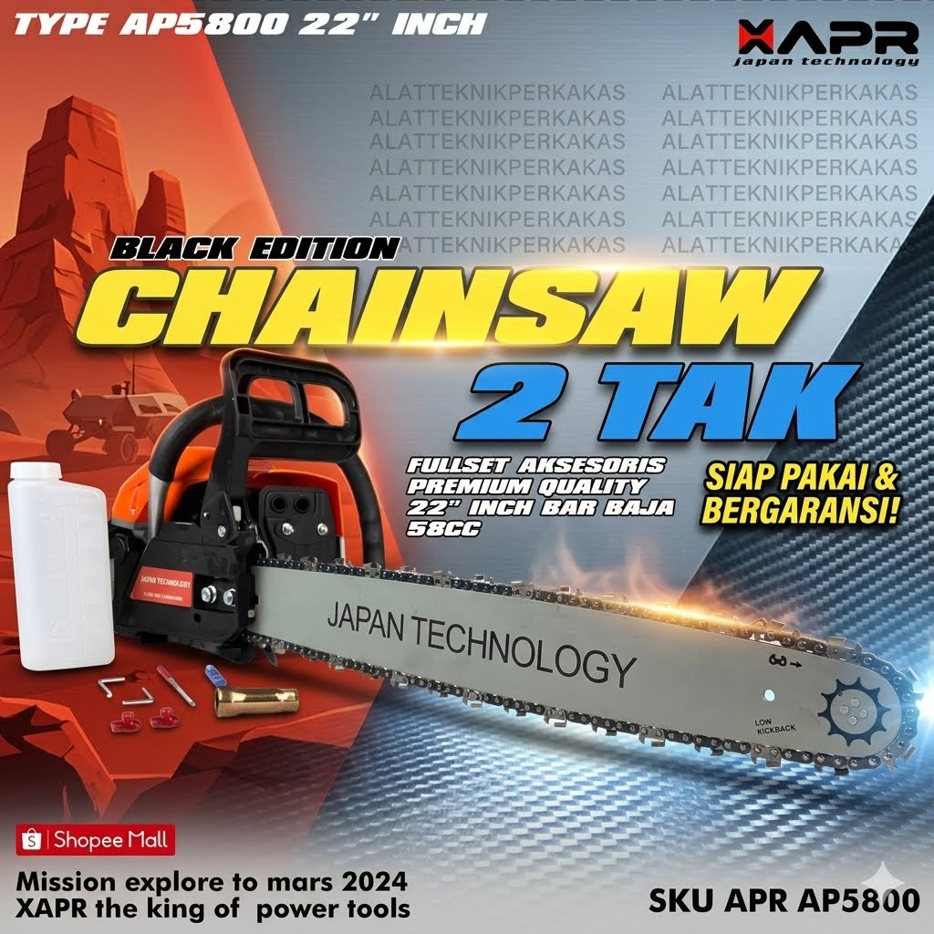 MESIN GERGAJI TANGAN APR JAPAN AP5800 22INCH CHAINSAW  2TAK MESIN SENSO GERGAJI KAYU POHON.