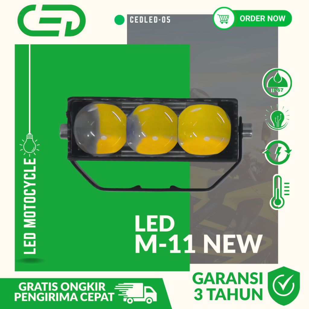 Lampu Tembak Motor 3 Mata LED Putih Kuning Super Terang Strobo | Lampu Sorot Mobil Motor Universal 1