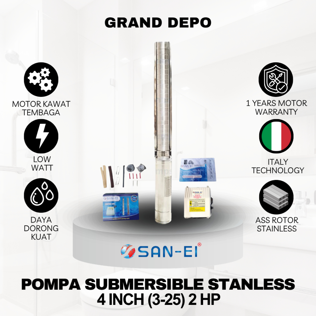San Ei Pompa Air Satelit 4 inch (3-25) 2 HP Stainless / Pompa Submersible San Ei