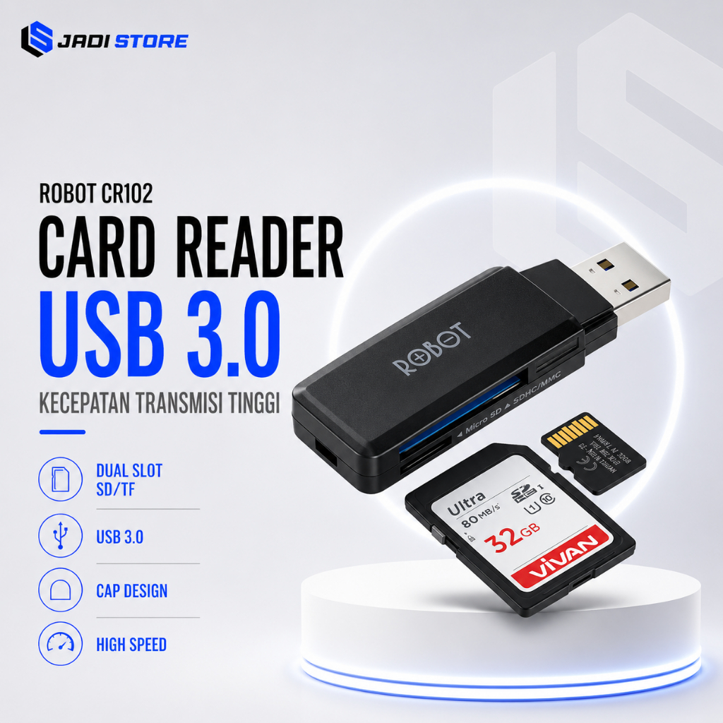ROBOT CR102 Card Reader ROBOT CR102 USB 3.0 TF SD with 2 Slot Hub Black Card Reader Micro SD Card Re