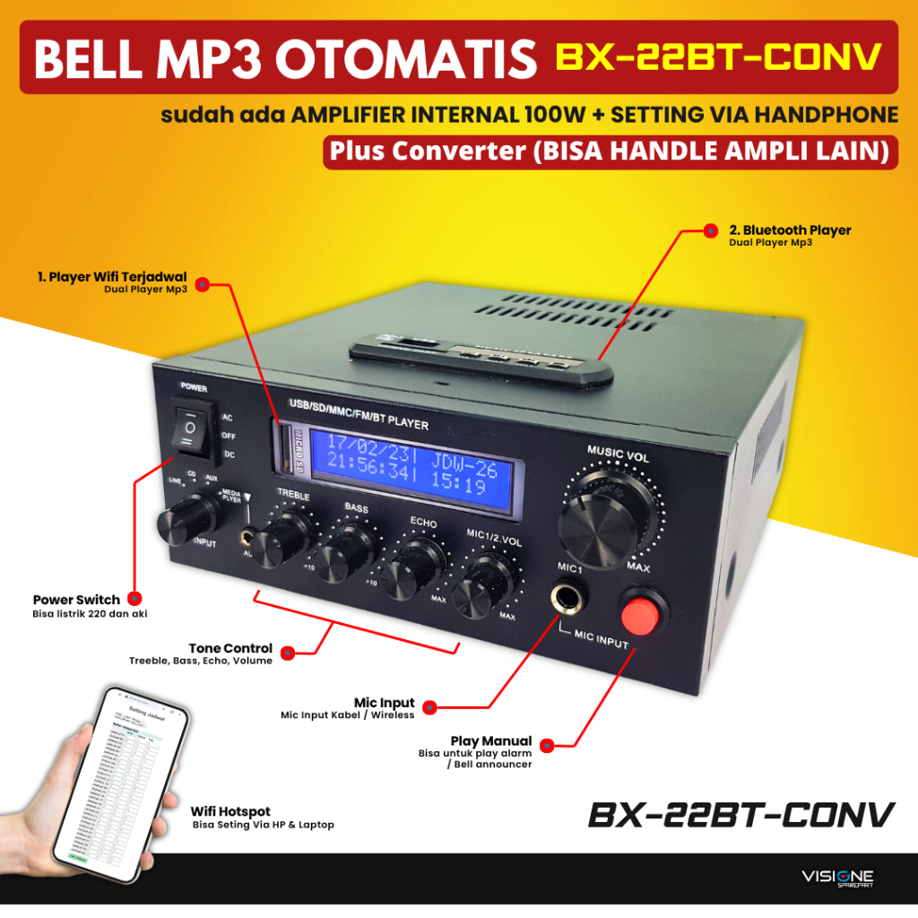 BEL SEKOLAH OTOMATIS CONVERTER AMPLIFIER SPEAKER HORN Bel Sekolah Kantor Pabrik Wireless Bluetooth