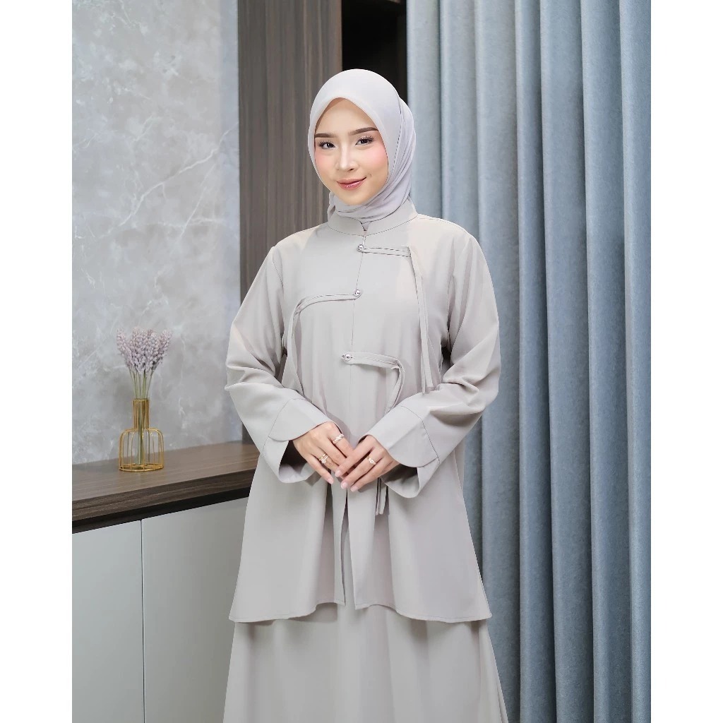 Setelan Rok Wanita Muslim Cheongsam Model Naura Premium Adem Anti Kusut