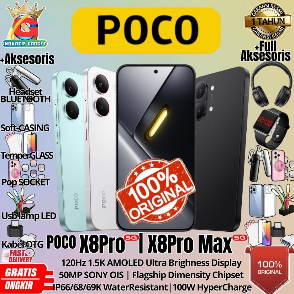 HP BARU POCO X8 Pro 5G | POCO X8PRO MAX 5G 12/512GB & 8/512GB & 8/256GB Ram Upto 24GB FlagShip Dimen