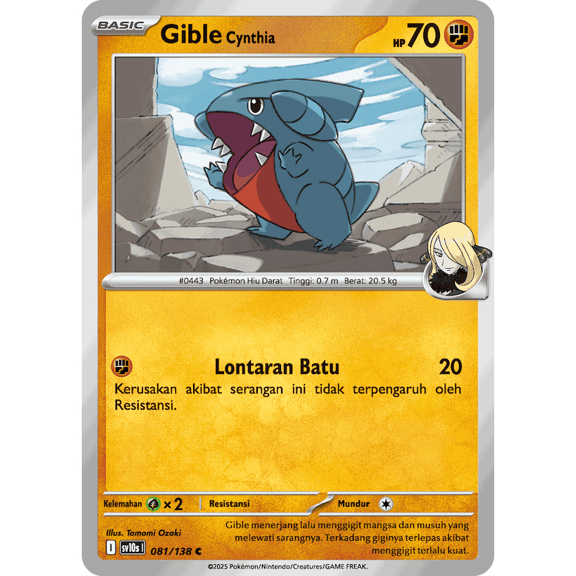 Gible Cynthia 081/138 Kehadiran Juara SV10s - KARTU POKEMON TCG INDONESIA