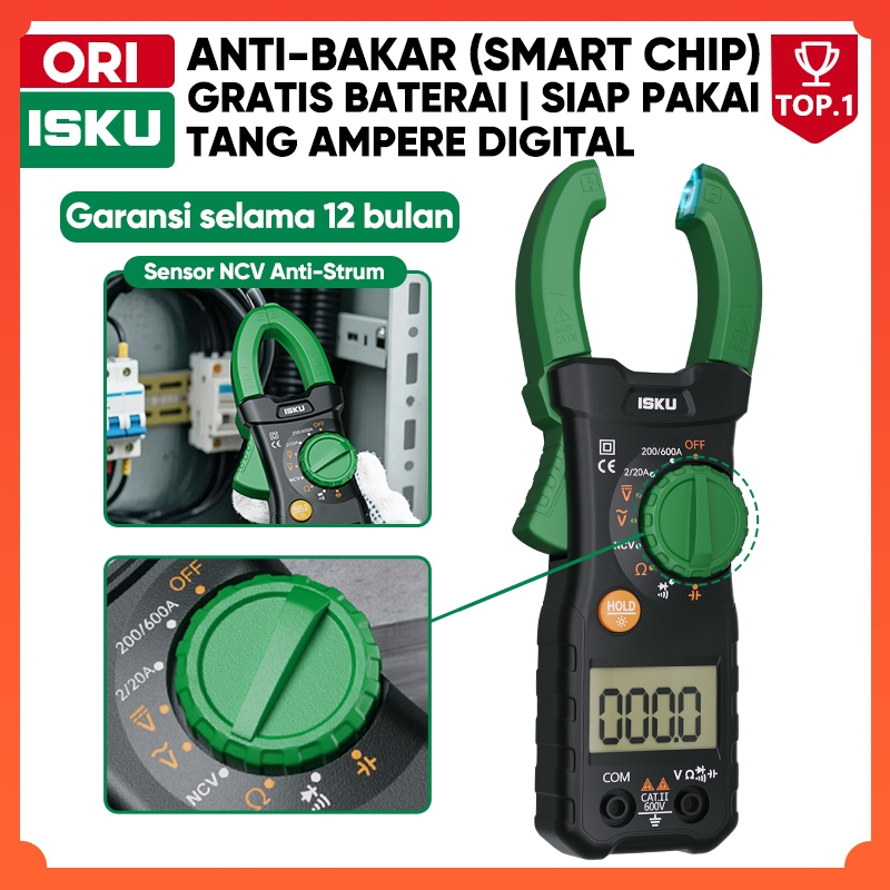 ISKU Tang Ampere Digital Clamp Meter 600A True RMS Multitester Avometer Anti Bakar Cerdas Alat Ukur 