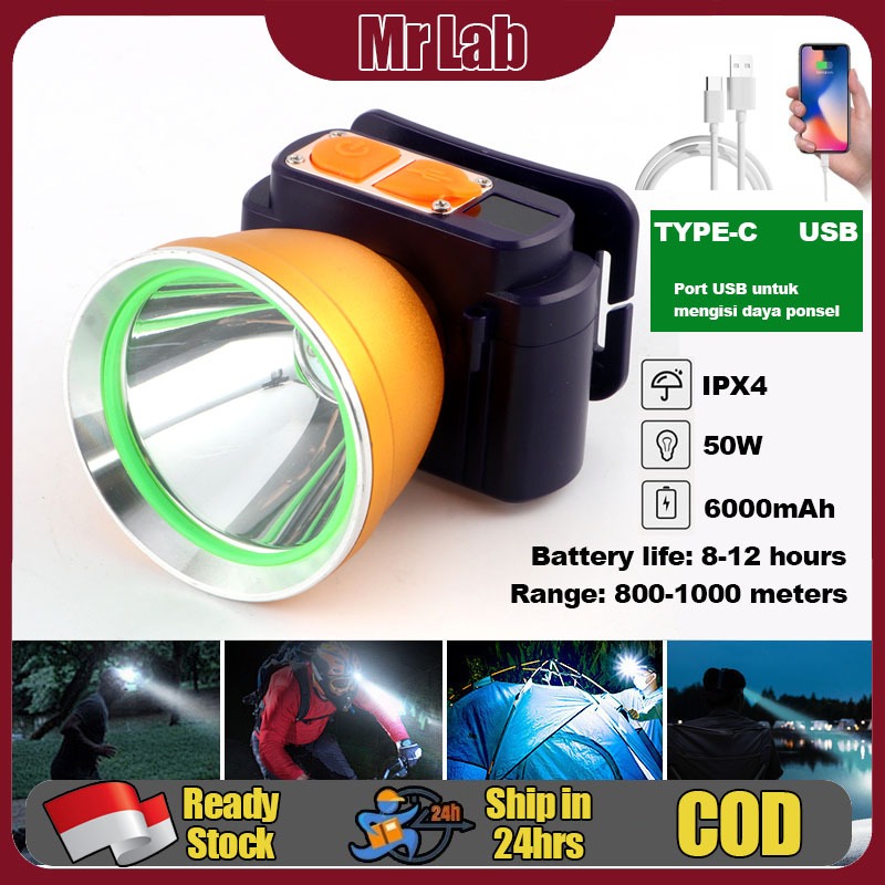 Senter Kepala LED QYD Q268 Super Terang Anti Air Cas USB Tahan Lama