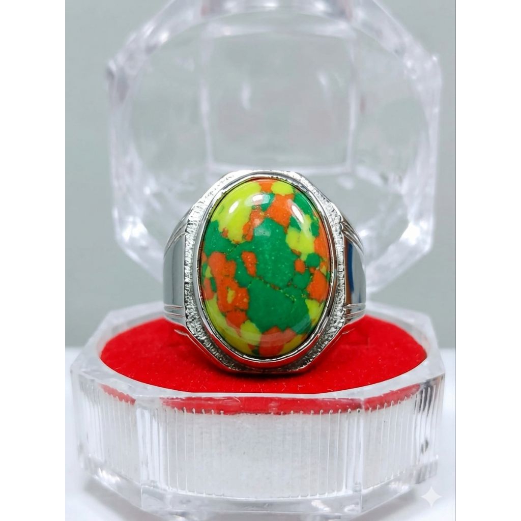 cincin batu akik pirus triwarna indiahe mban ALPAKA SUPER