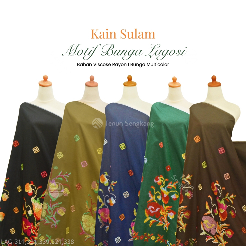 Kain Tenun Sulam Motif Bunga Lagosi Bahan Tenun Sutra Bugis Makassar - Tenun Sengkang LAG-3