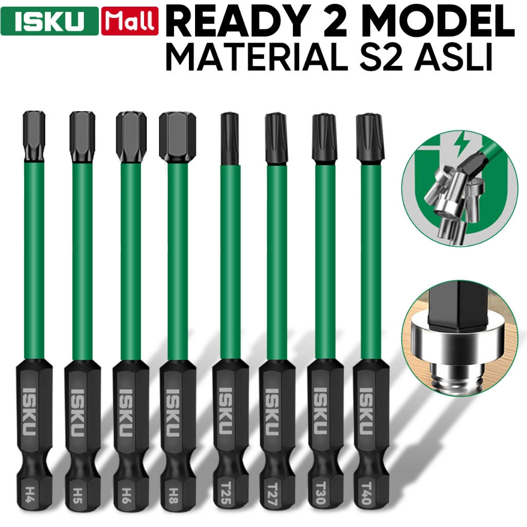 ISKU Mata Obeng Set S2 Steel Hexagon L Segi Enam Torx Bintang 6 Magnetic Screwdriver Bit 65mm Magnet