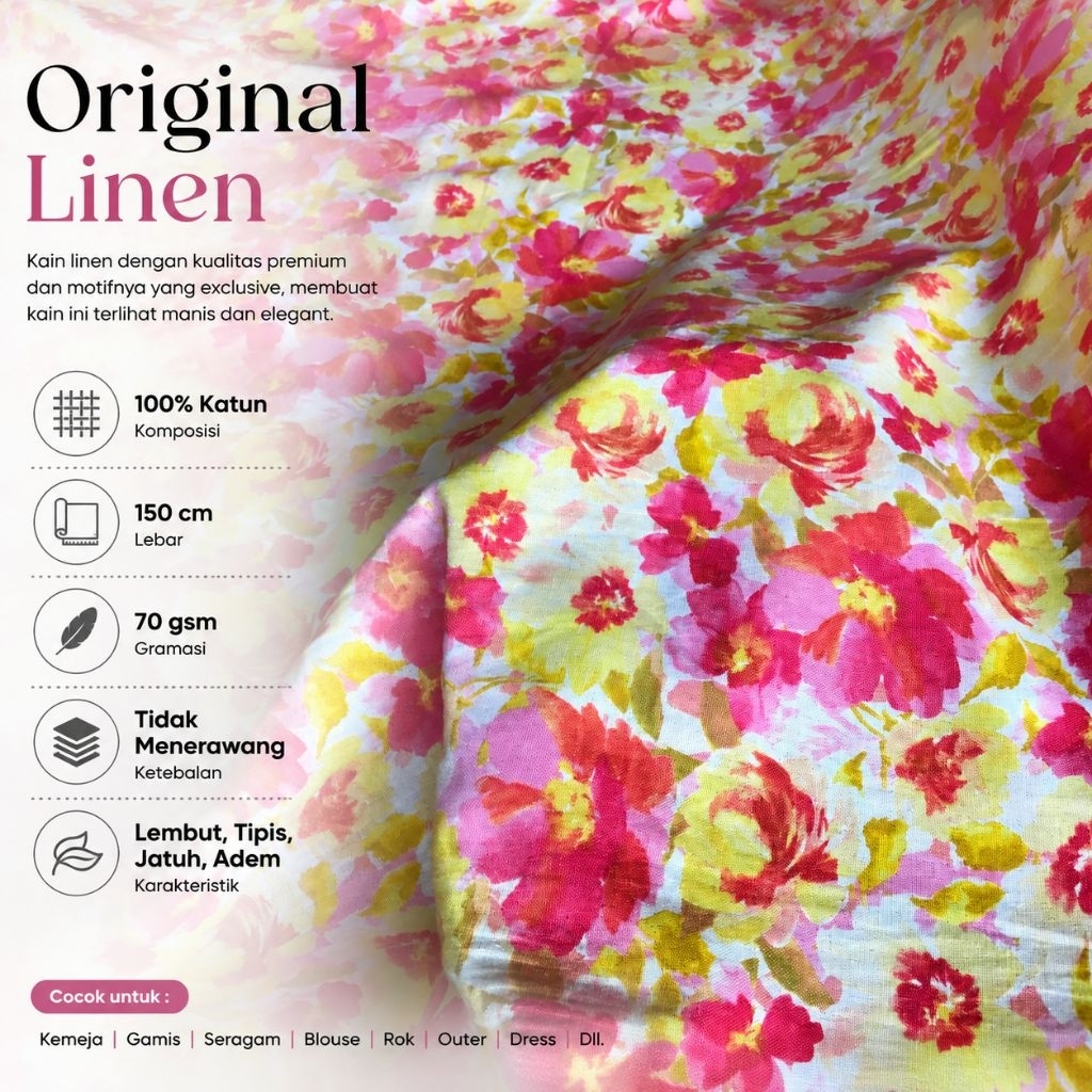 Kain katun Linen motif ~ Kain Linen UNIQLO ~ kain katun Linen motif Bunga ~ kain Linen motif