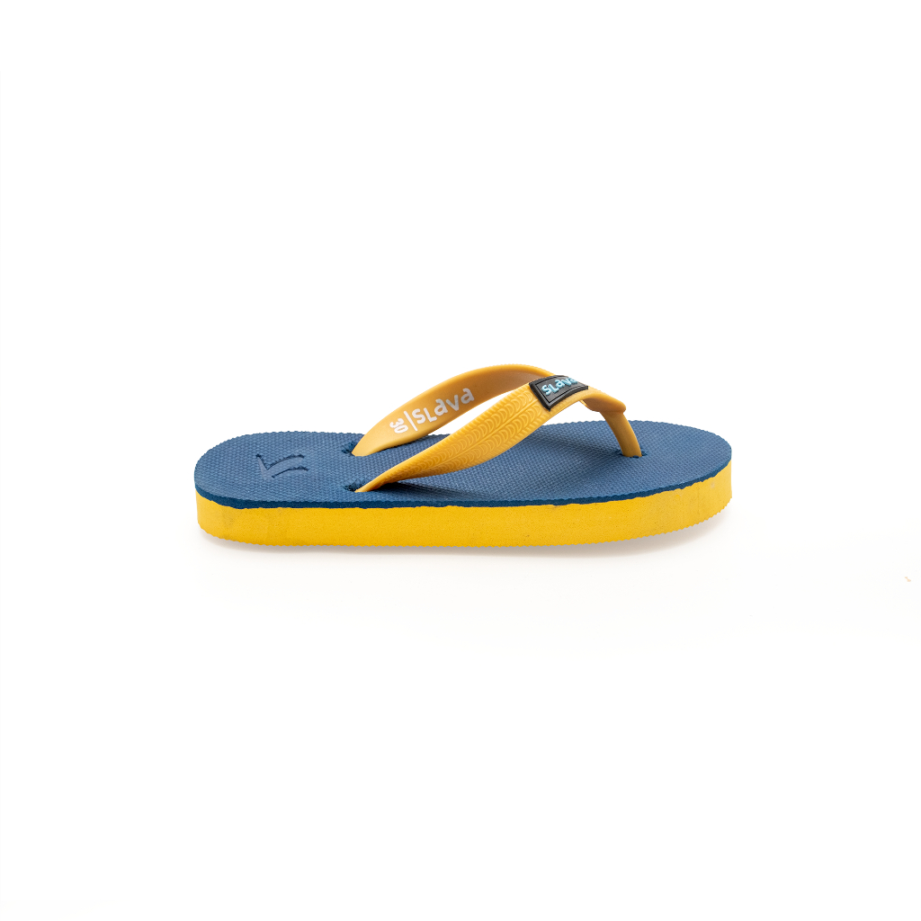 Slava - Sandal Flip Flops Anak Unisex Peppo Yellow Blue Nyaman, Tahan Lama, Elastis